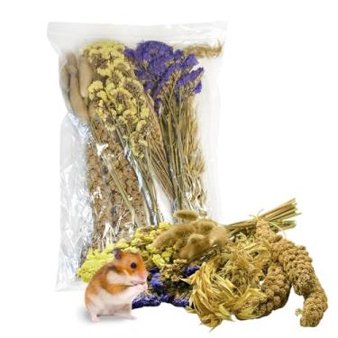 Imagem de Acsist Habitat natural de hamster flor e ervas, sprays comestíveis para hamster e flores, acessórios de decoração de enriquecimento de gaiola de hamsters para hamsters sírios anões gerbil, ratos