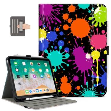 Imagem de Capa para iPad (A16) 11ª geração 2025, iPad 10ª geração com suporte para lápis, acolchoamento à prova de choque, suporte ajustável em vários ângulos com bolso/alça de mão/despertar automático pigmento