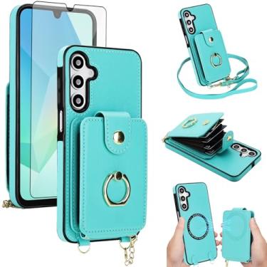 Imagem de Capa de telefone para Samsung Galaxy A17/A26 5G capa carteira magnética e protetor de tela anel suporte alça transversal cordão compatível com bloqueio MagSafe RFID A 17 26 17A 26A para mulheres