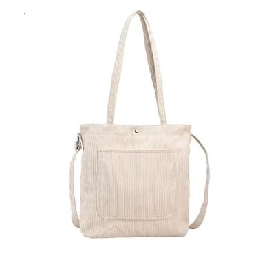 Imagem de Bolsa Feminina Transversal e Ombro Veludo Cotelê 36cm×38cm×8cm(Bege)