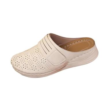 Imagem de Chinelo feminino casual primavera verão respirável oco bico de pelúcia sem cadarço sola grossa salto cunha, projetado para uso confortável, Bege, 36