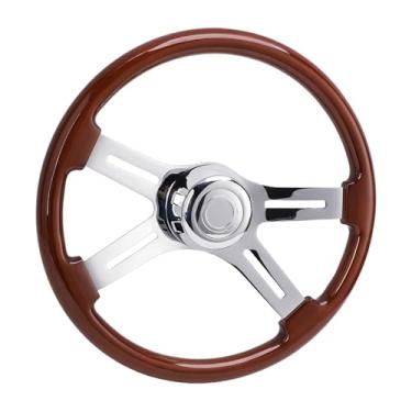 Imagem de Luocute Volante de Caminhão de 18 Polegadas, Substituição Universal de Liga de Aço de Madeira Maciça de 4 Raios Com Botão de Buzina de Couro PU, Volantes Automotivos para Mack