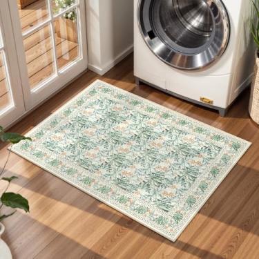 Imagem de Uphome Tapete de entrada floral botânico, tapetes de cozinha Boho laváveis 2x7 antiderrapantes, tapete de porta pequeno macio para interior de pelo baixo, tapete espinho vintage para entrada de quarto