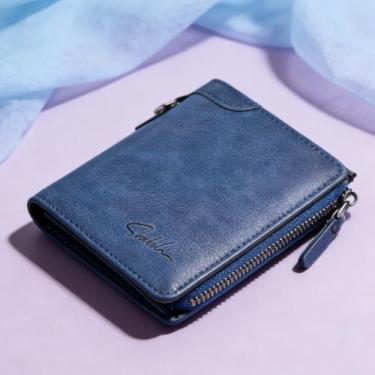 Imagem de Carteira masculina ultrafina de microfibra com estampa horizontal azul clássica, design horizontal azul clássico com alça, microfibra de padrão trançado e estrutura ultrafina