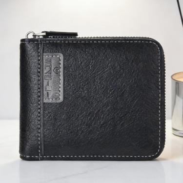 Imagem de Carteira ultrafina universal casual preta com vários compartimentos com zíper de cor sólida de couro macio, design casual preto com vários compartimentos, couro macio de cor sólida, ultrafina