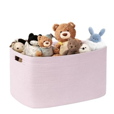 Imagem de SunNewt Cesta de roupa grande para bebês meninas 86L para armazenamento no berçário, cestas de corda de algodão fofas para brinquedos infantis, presentes, cobertor de vime quadrado boho para sala de