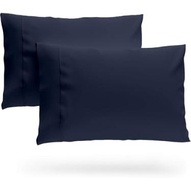 Imagem de SKY BEDDINGS Conjunto de 2 fronhas Queen – Fronhas macias de microfibra escovada com envelope – sem rugas, resistentes ao desbotamento – 50 x 76 cm, azul marinho