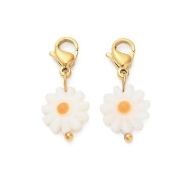 Imagem de Ipotkitt 10 peças de amuletos de flores de concha, pingentes de margarida, floral, marcadores de ponto com fechos de garra de lagosta para chaveiros, bolsas, mochilas, decorações