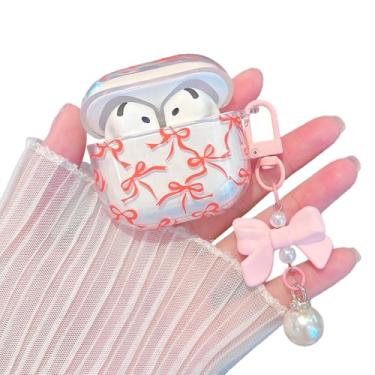 Imagem de MINSCOSE Capa transparente para AirPods 4, lindo laço de fita, estampa estética com chaveiro Kawaii, capa protetora de TPU macio à prova de choque para AirPods 4 - laranja