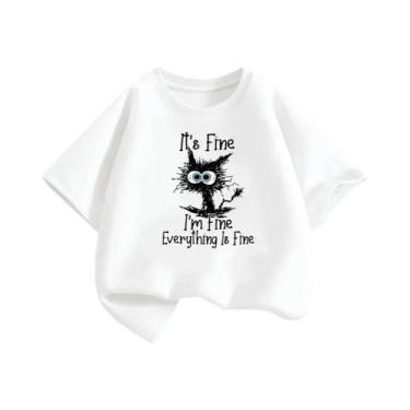 Imagem de Camiseta Infantil De Natal Com Gato Preto, Manga Curta, Algodão, Para 