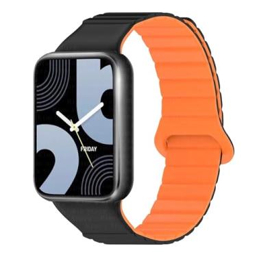 Imagem de EKSIL Pulseira magnética de silicone para Xiaomi Miband 9 Pro/Redmi Watch 4, pulseira para Mi Band 8 Pro (preto laranja, para Miband 9 Pro)