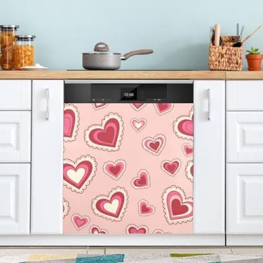 Imagem de ATTX Capa de ímã de lava-louças de corações concêntricos para Dia dos Namorados | Adesivo decorativo de eletrodomésticos de 58 x 66 cm para armários domésticos e eletrodomésticos #288