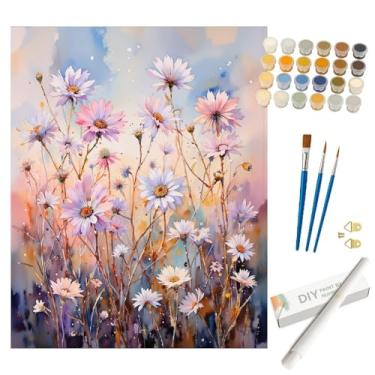 Imagem de Kit de pintura de flores silvestres por números para adultos - Pintura de margaridas pastel DIY enrolada em tela 40,6 x 50,8 cm, conjunto de tinta acrílica, adequado para iniciantes, arte para