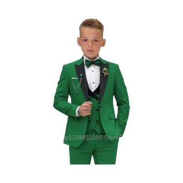 Imagem de Terno Slim Fit Infantil Verde Matcha De 3 Peças Com Lapela Pontuda, Ja