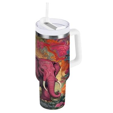 Imagem de SEHANY Copo de elefante fofo de 1,134 g com alça, copo isolado de aço inoxidável de parede dupla à prova de vazamento, caneca de café isolada para viagem cabe no suporte de copo de carro