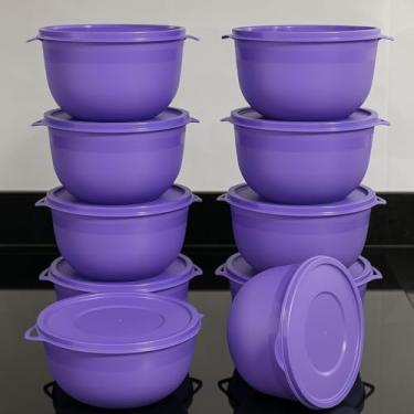 Imagem de Kit 10 Potes Bowl 1300ml Plástico com Tampa – Marmita Cozinha, Freezer, Micro-ondas e Lava-Louças.(10 Bowl Roxo)
