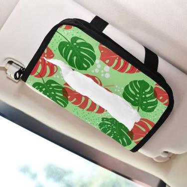 Imagem de SEHANY Porta-lenços de papel de carro com folhas verdes, caixa de lenços para carro, viseira solar, porta-guardanapos, dispensador de máscara de carro retangular, caixa de lenços de papel de veículo