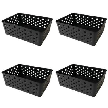 Imagem de Kit 4 Cestos Multiuso Organizador Empilhável Gaveta 19x14x6 - Trioplas