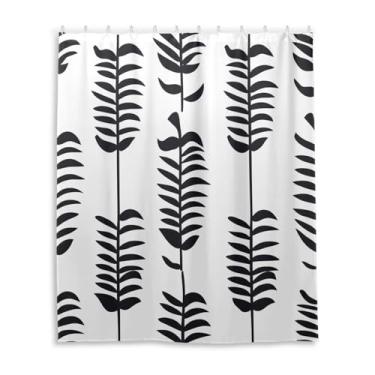 Imagem de Wassud Cortinas de chuveiro com padrão de espinha de peixe preta para banheiro conjunto de cortina de chuveiro impermeável com 12 ganchos 152 x 182 cm