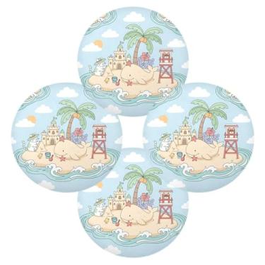 Imagem de Wassud Jogo americano conjunto de 4 tapetes de mesa redondos com cena de ilha para cozinha e jantar, lavável, resistente ao calor, decoração de mesa 39 cm