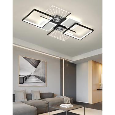 Imagem de Luminária de teto retangular de LED para sala de estar, quarto e sala de visitas - Regulável com controle remoto - Instalação embutida - Acrílico (110cm)