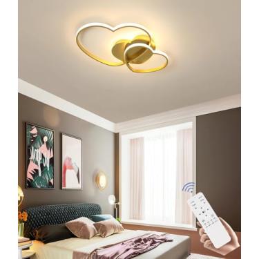 Imagem de Luminária de teto LED moderna com desenho animado, dimerizável, para sala de estar, quarto, sala de jantar e sala de jantar (dourada, 50 cm)