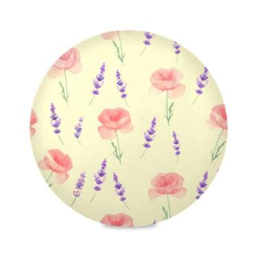 Imagem de Wassud Jogo americano com flores de lavanda tapetes de mesa redondos para cozinha e jantar tapetes laváveis resistentes ao calor decoração de mesa 39 cm