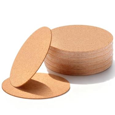 Imagem de FNANJWQ 30 peças de folhas redondas autoadesivas de cortiça para porta-copos DIY, folhas de suporte de azulejos de cortiça de 7,6 cm com suporte adesivo forte para placa de artesanato DIY