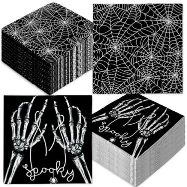 Imagem de JarThenaAMCS 50 guardanapos de papel de Halloween, osso de mão, teia de aranha, descartável, jantar, almoço, guardanapo, teia de aranha, esqueleto de teia de aranha, guardanapo de coquetel assustador