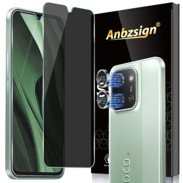 Imagem de Anbzsign Pacote com 2+1 para Xiaomi Poco C85/ Redmi 15C Protetor de tela de vidro temperado de privacidade e protetor de lente de câmera, película antiespião de dureza 9H compatível com capa