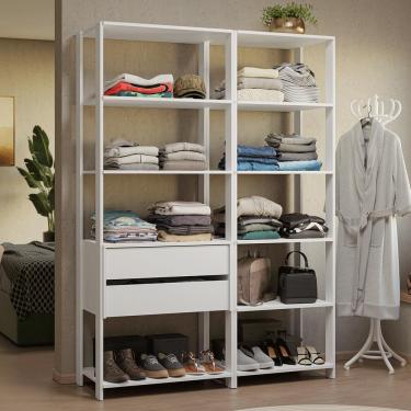 Imagem de Guarda-Roupa Closet Modulado 2 Gavetas 9 Prateleiras 129 cm Valencia Madesa
