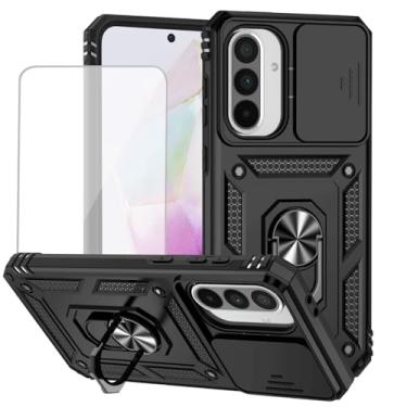 Imagem de Vokuha Capa para Galaxy A36 5G Capa/Galaxy A56 com protetor de tela de vidro temperado e capa deslizante para câmera, anel giratório de 360°, capa magnética para Samsung Galaxy A36 5G preta