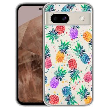 Imagem de GlamCase Capa transparente para Google Pixel 8A 5G, Google Pixel 8A - Design aquarela de abacaxi impresso transparente à prova de choque capa protetora traseira transparente para Pixel 8A