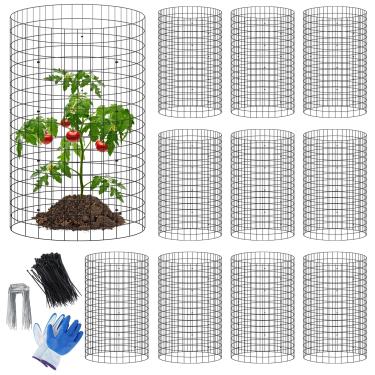 Imagem de winemana 12 conjuntos de gaiolas protetoras de plantas de jardim, protetores de fio de metal de 41 x 30 cm para plantas, gaiolas de proteção com estacas e laços, barreira de animais para manter coelho