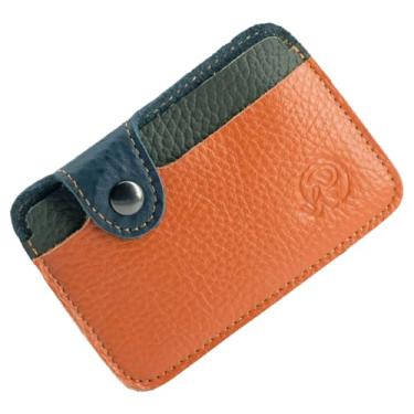 Imagem de Carteiras de couro elegantes – Porta-moedas compacto e porta-cartões para identidade, cartão de ônibus, carteira de motorista – Design minimalista com 2 compartimentos, Laranja, Tendência