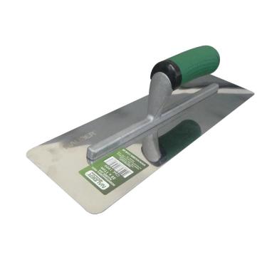 Imagem de Desempenadeira de Aço Inox Nauber para Massa Corrida Lisa 35 x 11cm com Cabo Ergonômico Verde
