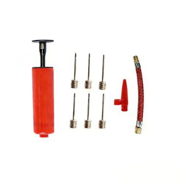 Imagem de Kit de bomba de bola, inflador portátil compacto com ação manual suave para basquete, futebol, vôlei, vermelho