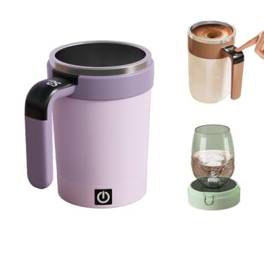 Imagem de Caneca de café com agitação magnética automática, nova caneca de café elétrica 2026 com visor de temperatura, canecas recarregáveis de agitação automática com tampa para café, chocolate, leite, chá