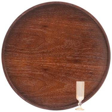 Imagem de Bandeja redonda extra grande de madeira maciça, mesa de café clássica para chá e café, bandeja de otomana decorativa de madeira para café da manhã na cama, lanche, cozinha, festa, bar, borda elevada