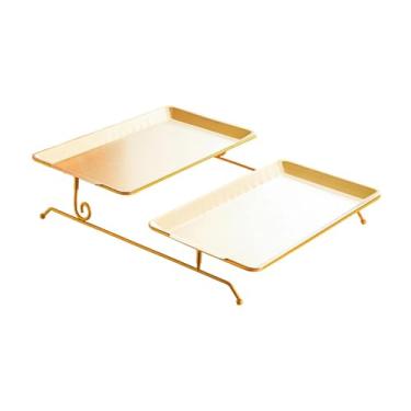 Imagem de WeiLaiKeQi Prato de frutas, travessa, expositor de balcão, travessas para servir legumes, bandejas, travessas, organizador decorativo para hotel, festa e, Ouro