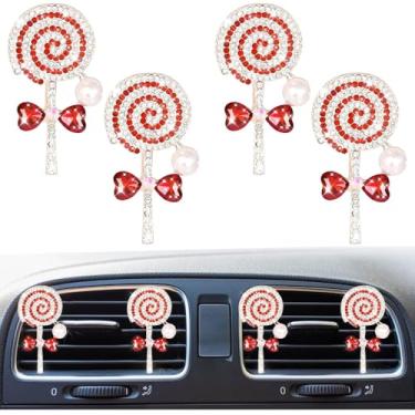 Imagem de 4 peças de clipes de saída de ar de carro pirulito brilhante, clipe de saída de ar condicionado automático de strass de cristal, pingente difusor de ambientador, acessório de decoração de interiores