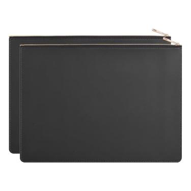 Imagem de Enyuwlcm Pasta de arquivo A4 de couro PU com zíper porta-documentos envelope para contrato de recibo (2, preto)