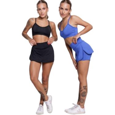 Imagem de KIT 2 Conjunto Top Alça Fina E Short Saia Serra e Mar Roupa Para Academia Treino Moda Fitness-Feminino
