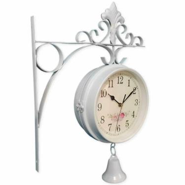Imagem de Relógio Retrô Com Sino Estação Trem Dupla Face Floral Branco