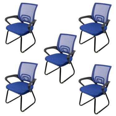 Imagem de Kit 5 Cadeiras Escritório Interlocutor Fixa Tela Mesh Tok 3310 Azul