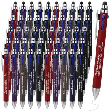 Imagem de Yexiya Pacote com 50 canetas esferográficas multicoloridas, 4 cores, canetas esferográficas multicoloridas, 2 em 1, para telas sensíveis ao toque, escritório, enfermeiras, professores, brindes de