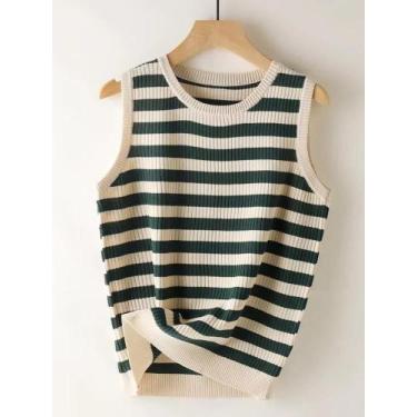 Imagem de Top De Listras Feminino Para O Verão, Confeccionado Em Malha Macia, Se