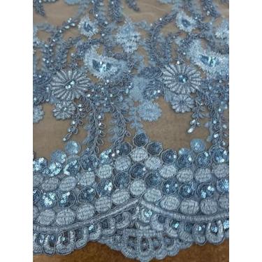 Imagem de Sedona Designz Tecido de renda floral com cordão de 122 cm/127 cm de largura com lantejoulas – Tecido de malha bordado para formatura e noiva com bordas recortadas, elegante para vestidos, decoração e