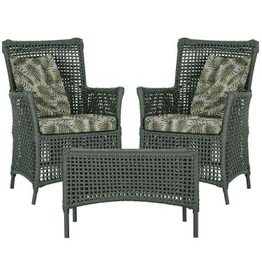 Imagem de 2 Poltronas 1 Mesa Igapó Em Alumínio Preta Corda Náutica E5 Verde