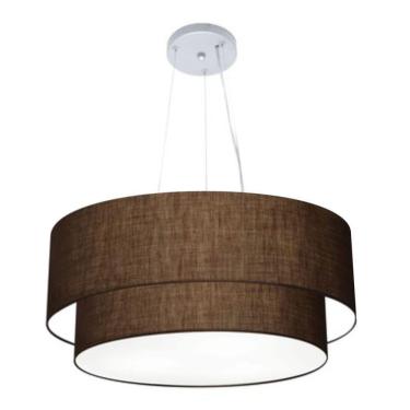 Imagem de Lustre Pendente Duplo Cilíndrico Vivare Md-4082 Cúpula Em Tecido 60x50cm - Bivolt Café 127/220v